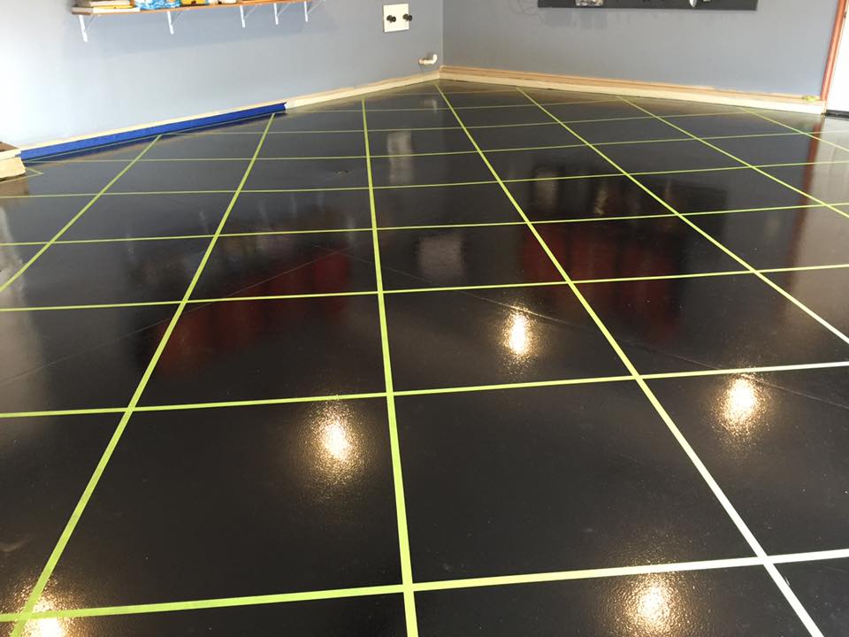 checkered floors in retail store. Black and white checkered epoxy