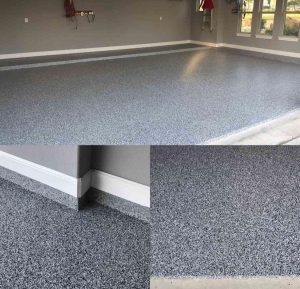 closeup of flake or chip epoxy garage floors