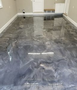 silver and grey metallic epoxy flooring