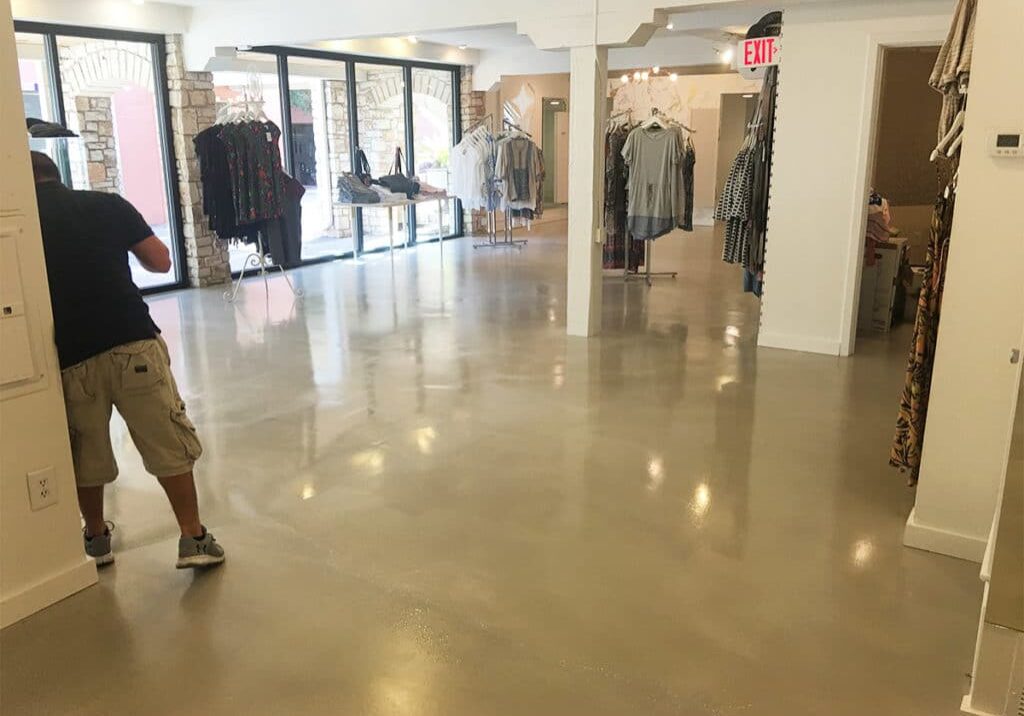 retail clothing store with reflective epoxy coating